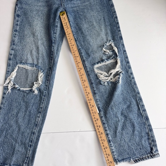 PacSun Women's Blue Ripped Straight Leg Jeans - Picture 5 of 10